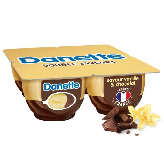 Danone Dannette pudding, Chocolate , vanilla flavored (France)