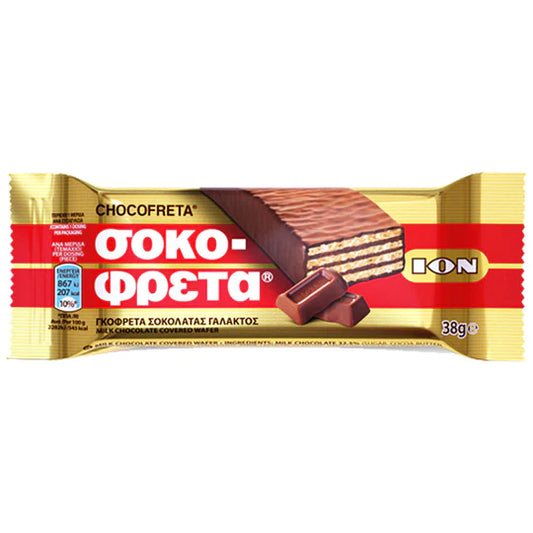 Ion Chocofreta Milk Chocowafer Bar, 38g (Greece)