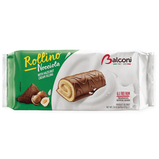 Balconi Rollino Sponge Cake Hazelnut - 7.8 oz Package x 20 Pack (Italy)