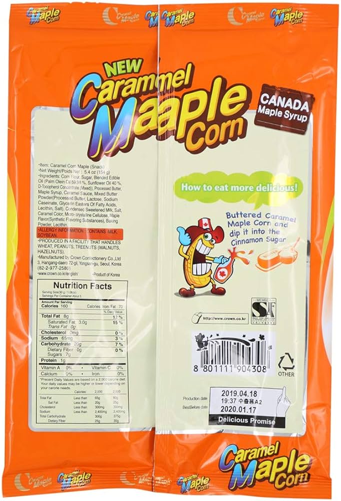 Crown Corn Chips, Maple Corn (Korea)