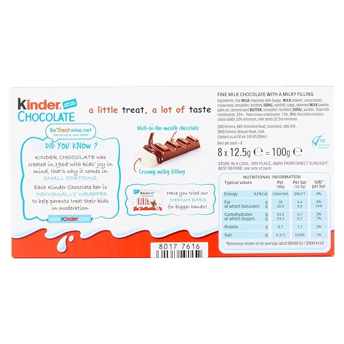Ferrero Kinder Chocolate Bars - 3.5oz Boxes x 40 Pack (Germany)