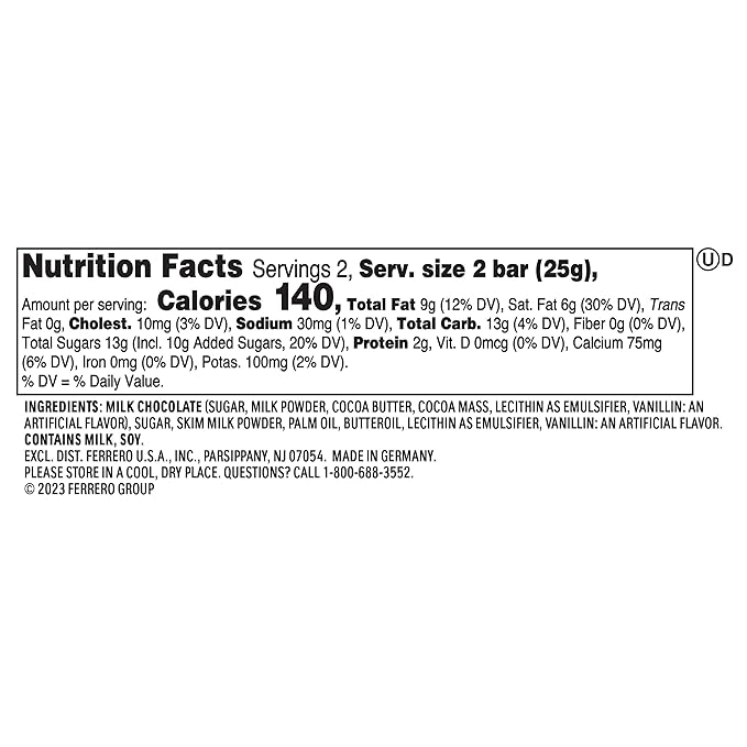 Ferrero Kinder Chocolate Bars 4pc, 1.8oz Bars x 20 pack (Germany)
