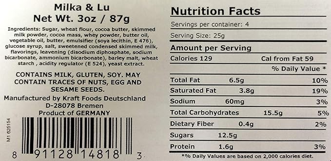 Milka Lu Chocolate Bar - 3.1oz Bars x 18 Pack (Germany)