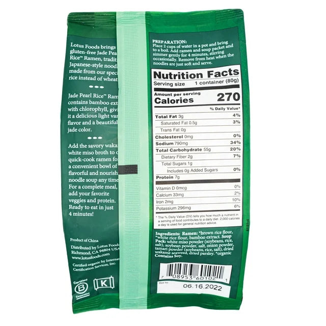 Lotus Foods Organic Jade Rice Ramen With Miso Soup, 2.8 oz (China)