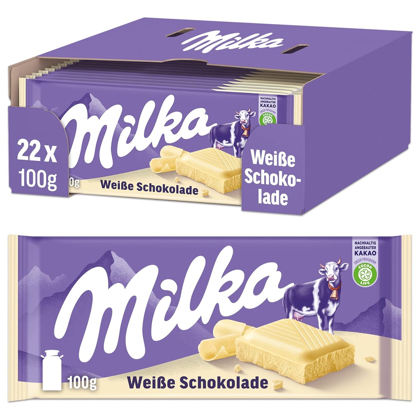 Milka White Chocolate Bar - 3.5oz Bars x 22 pack (Germany)
