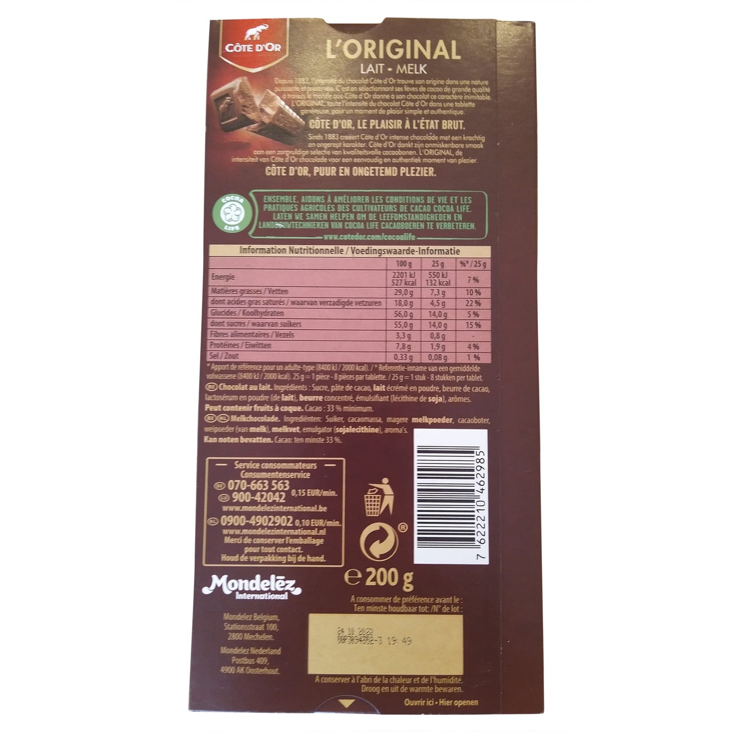 Cote D'or Chocolate, Milk chocolate (France)