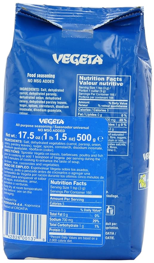 Podravka Vegeta Seasoning (No MSG), 17.6oz Bags x 12 pack (Croatia)
