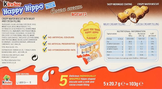Ferrero Kinder Happy Hippo Cocoa Sponge Cakes - 3.7oz Boxes x 10 Pack (Germany)