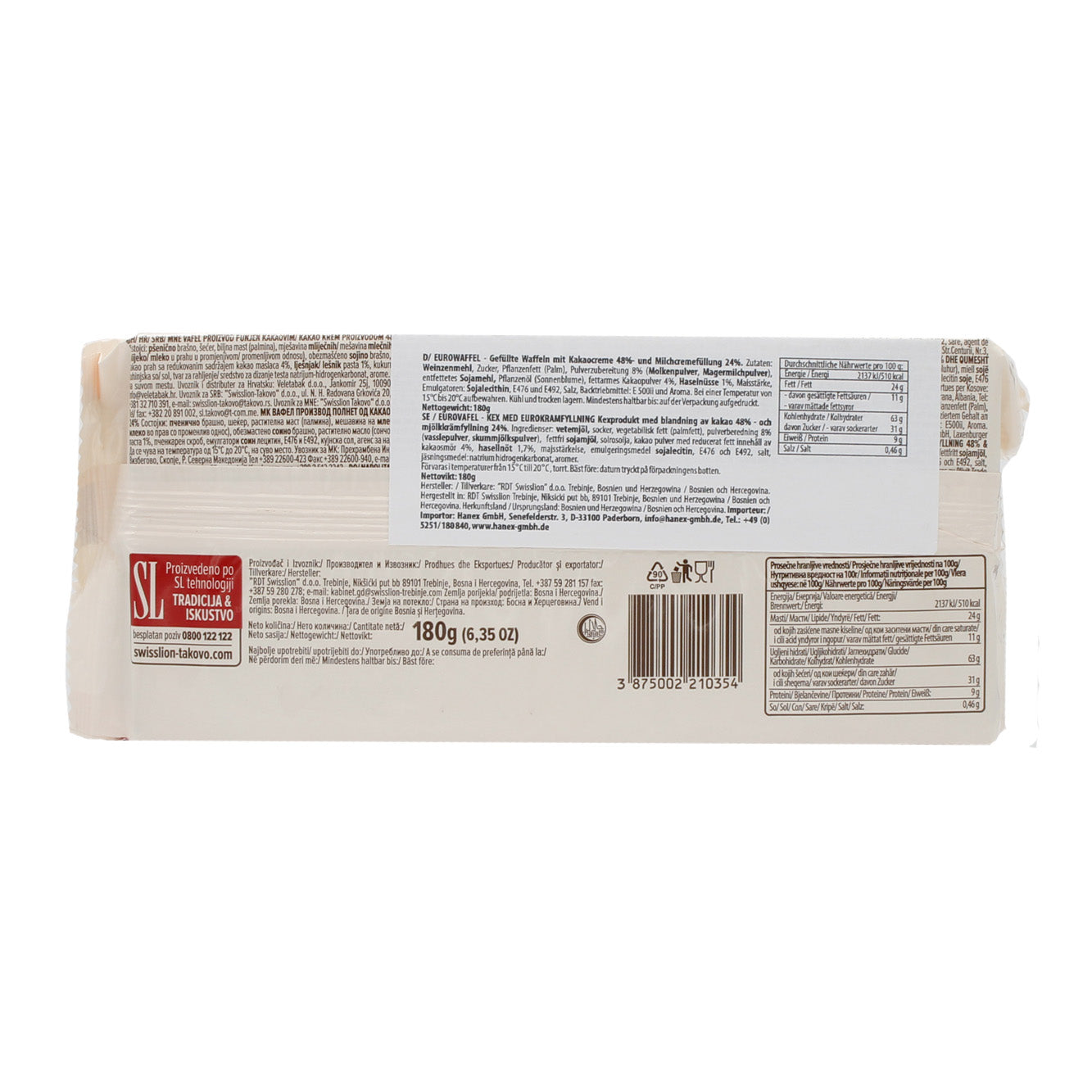 Takovo Eurovafel w/Eurocrem Wafers - 6.3oz Wafers x 10 Pack (Serbia)