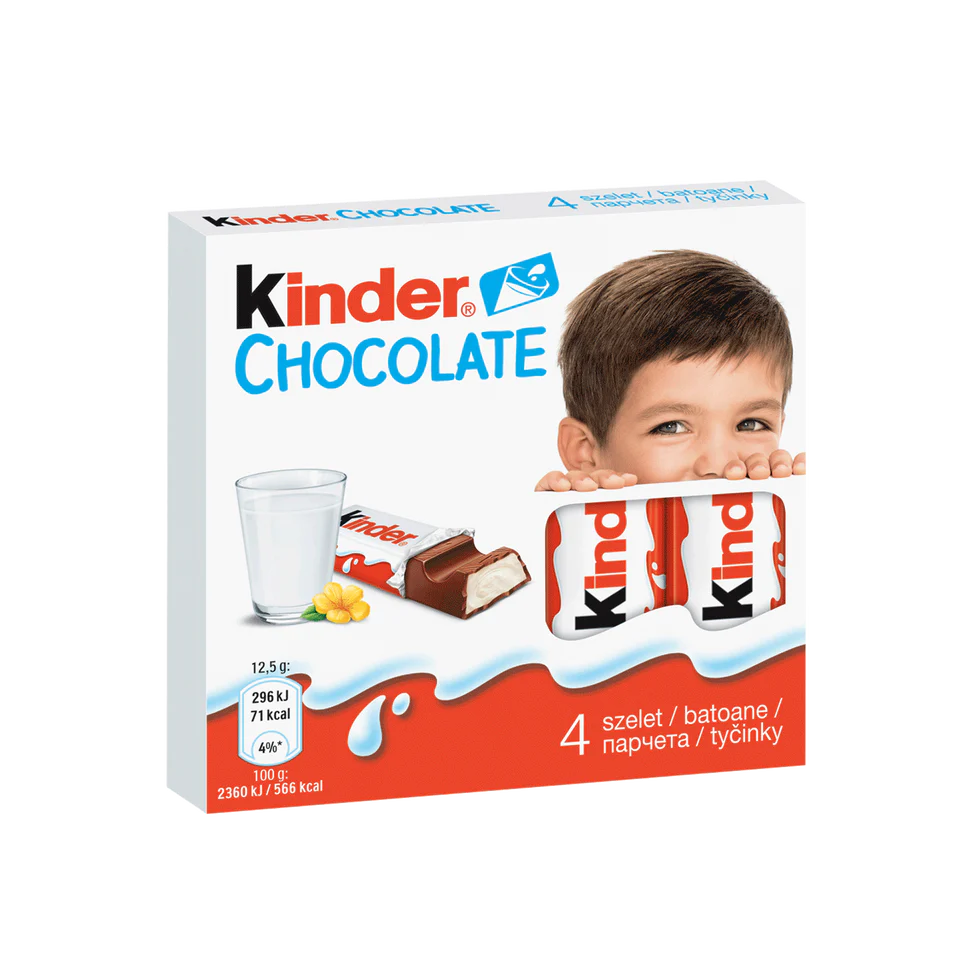 Ferrero Kinder Chocolate Bars 4pc, 1.8oz Bars x 20 pack (Germany)