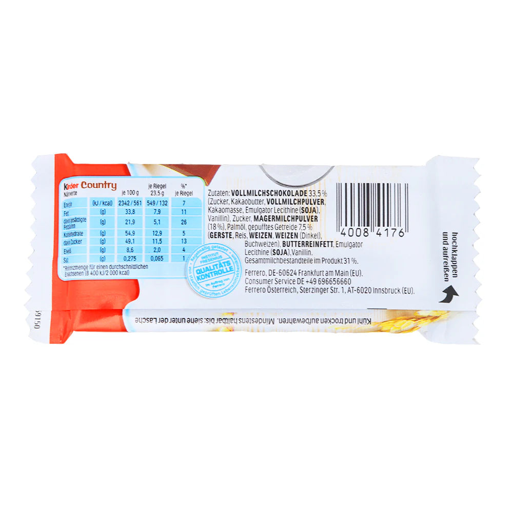Ferrero Kinder Country, 0.83oz Bars x 44 Pack (Germany)