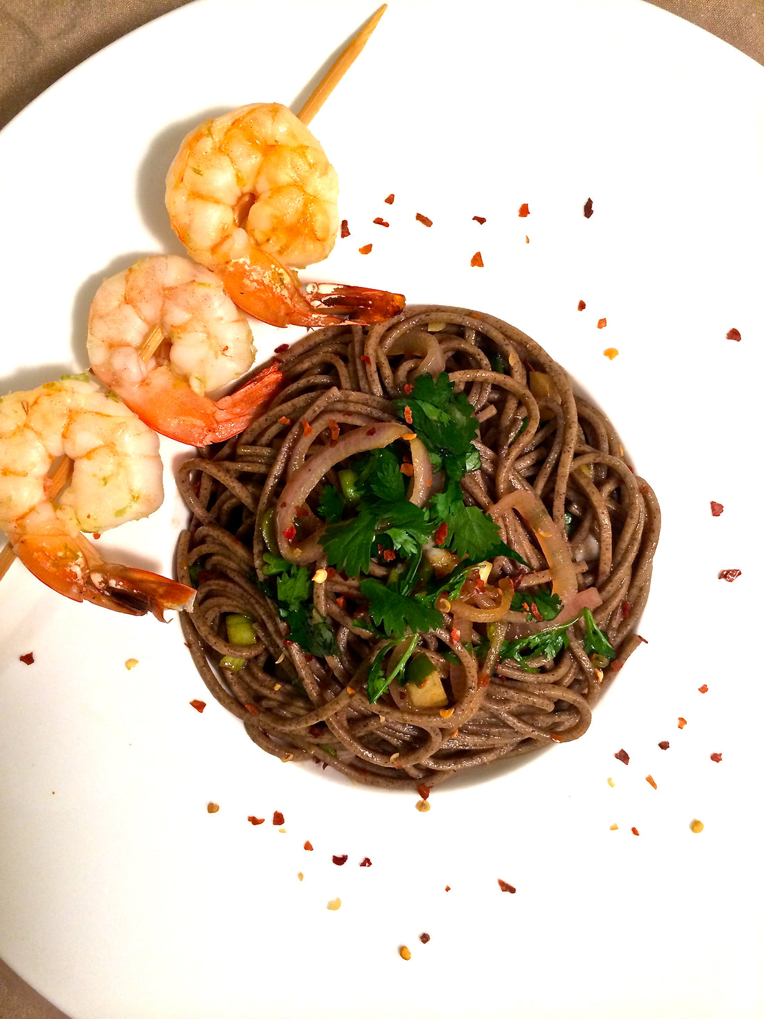 Soba Noodles with Lime-Broiled Shrimp