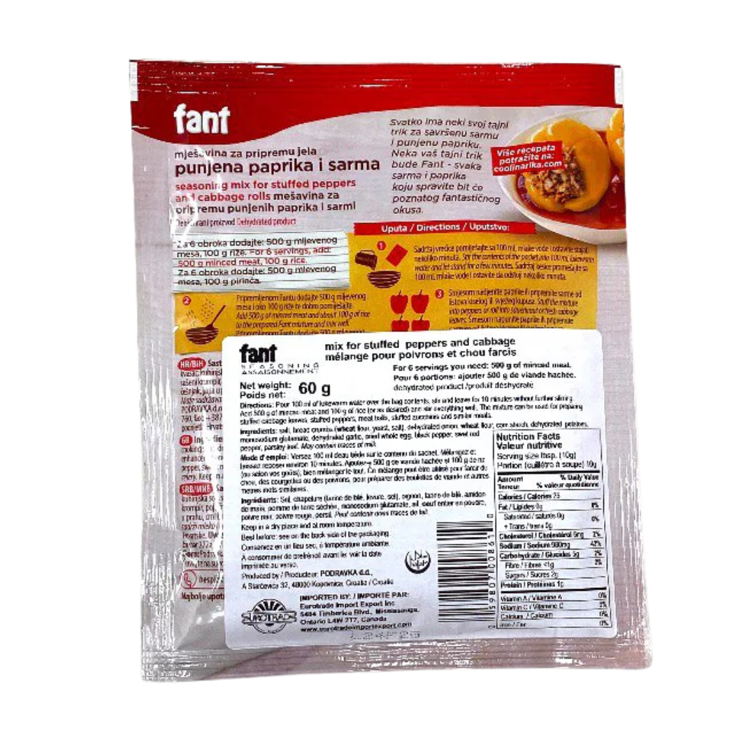 Podravka Fant Stuffed Pepper Seasoning Mix - 2.1oz Sachets x 22 pack (Croatia)