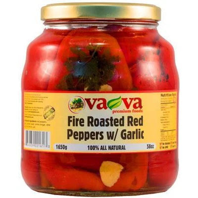 Vava Roasted Red Peppers w/Garlic - 58oz Jar x 6 Pack (Macedonia)