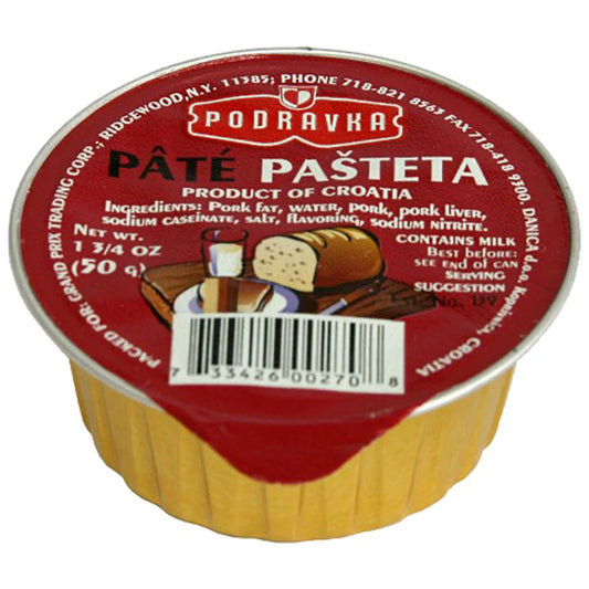 Podravka Pork Pate Pasteta - 1.8oz Tins x 30 pack (Croatia)