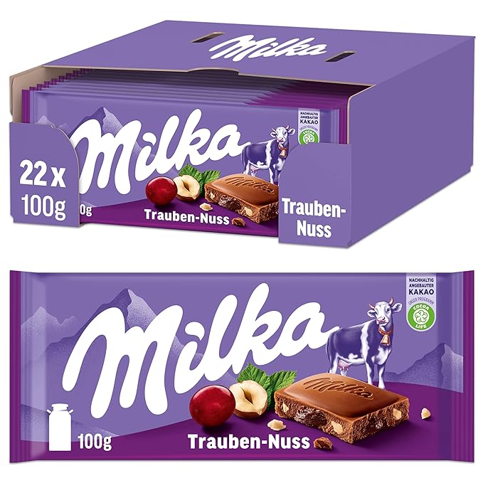 Milka Raisin & Nuts Chocolate Bar - 3.5oz Bars x 22 pack (Germany)