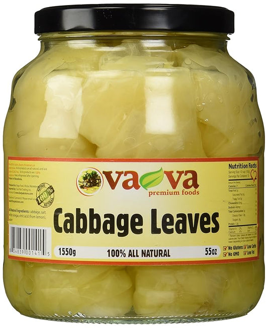 Vava Whole Sour Cabbage Leaves - 55oz Jars x 6 pack (North Macedonia)