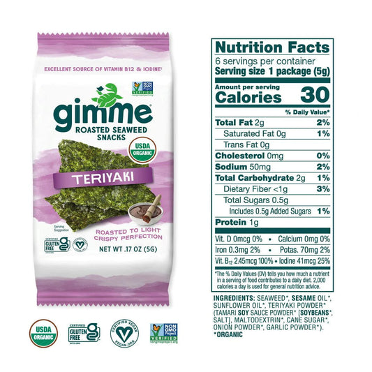 gimme Organic Roasted Seaweed Snack Teriyaki, .35oz (Korea)