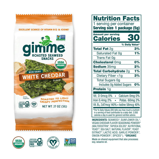 gimme Organic Roasted Seaweed Snack White Cheddar, .35oz (Korea)