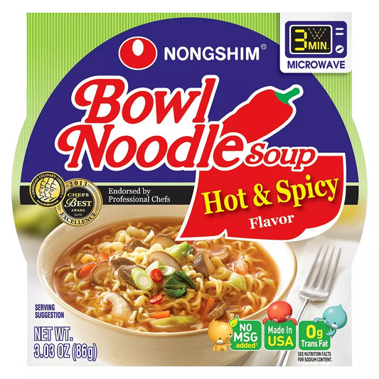 Nongshim Bowl Noodle Soup Hot & Spicy, 3.03oz (Korea)