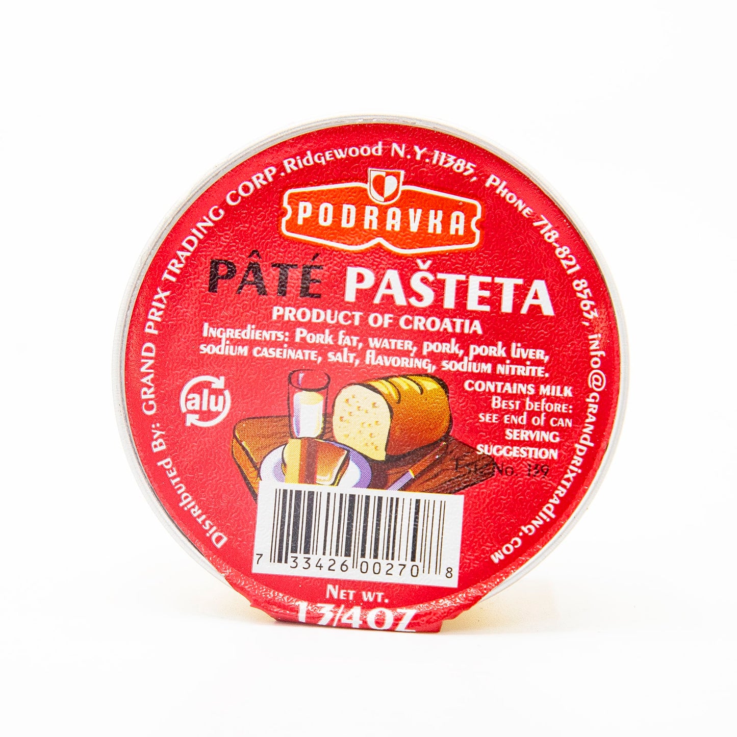 Podravka Pork Pate Pasteta - 1.8oz Tins x 30 pack (Croatia)
