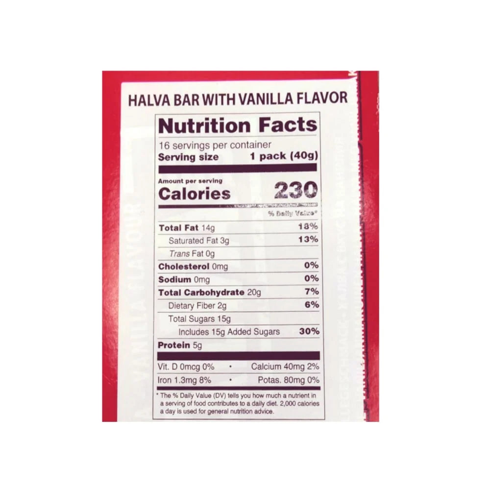 Haitoglou Halva Bar with Vanilla Flavor - 1.4oz Bars x 16 pack (Greece)