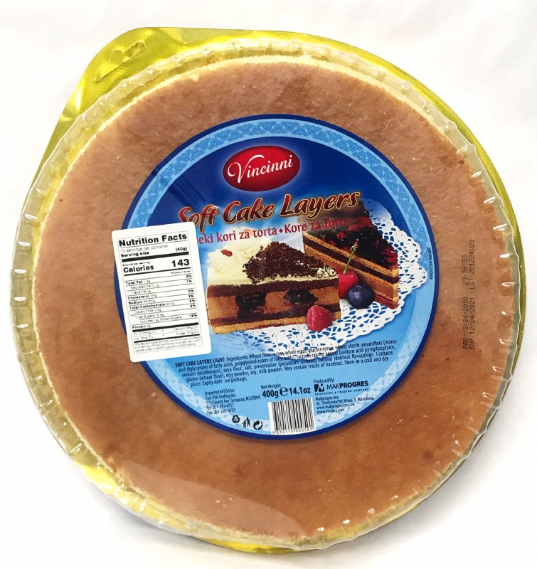 Vincinni Vanilla Round Soft Cake Layers - 14.1oz Cakes x 8 pack (North Macedonia)