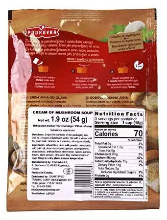 Podravka Cream of Mushroom Soup - 1.9oz Sachets x 18 pack (Croatia)